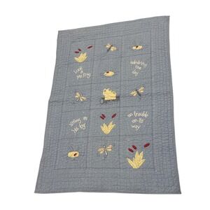 Pottery Barn Kids Blue Frog Dragonfly Quilt Gingham Reverse Baby Blanket 35x51